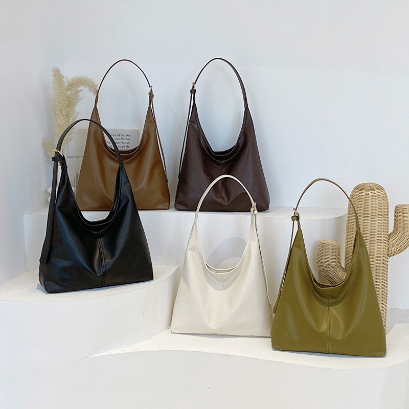 Leatherwork Workshop - 부드러운 인조 가죽 숄더 호보백, 큰