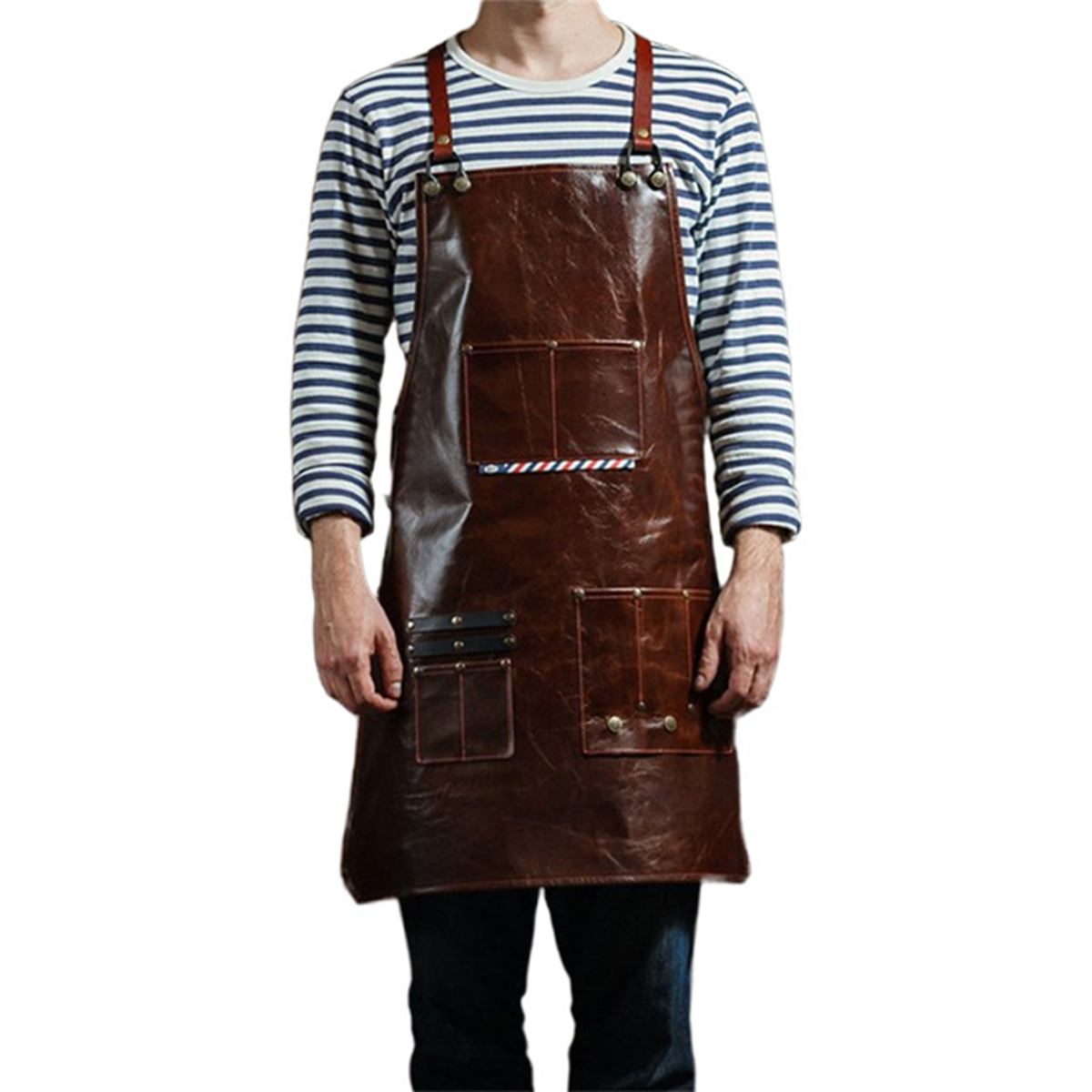 Leatherwork Workshop - 남성용 가죽 작업 앞치마 다중 포켓이