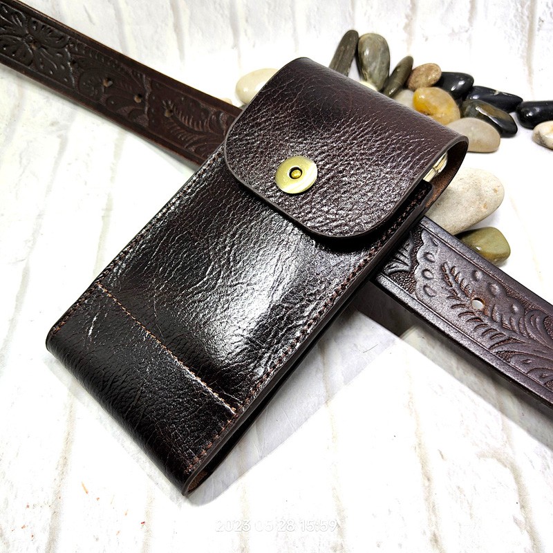 Leatherwork Belt - 남성용 휴대폰 허리 가방, 정품 가죽