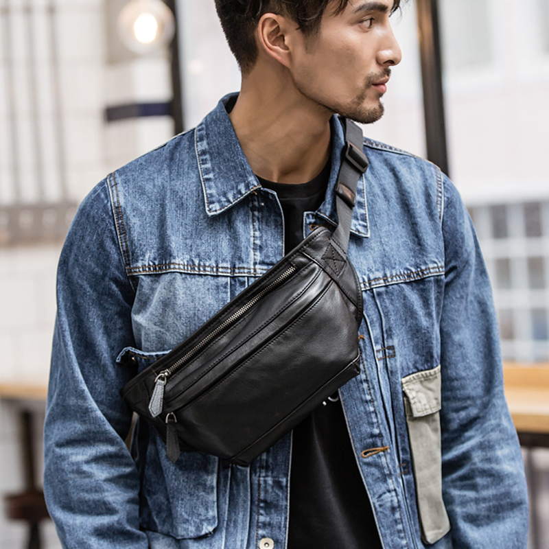 Leatherwork Belt - 남성용 진짜 가죽 허리 가방, 가슴