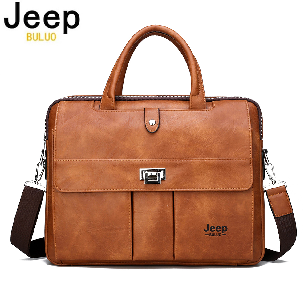 Leather Work Handbags - Jeep Buluo 남성용 가죽 서류가방 14인치