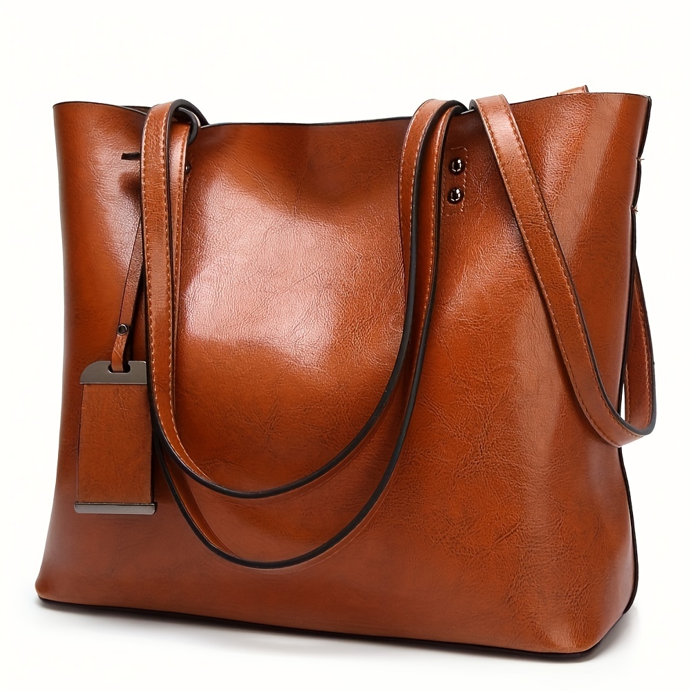 Leather Work Handbags - 여성용 클래식 레트로 가죽 토트 핸드백