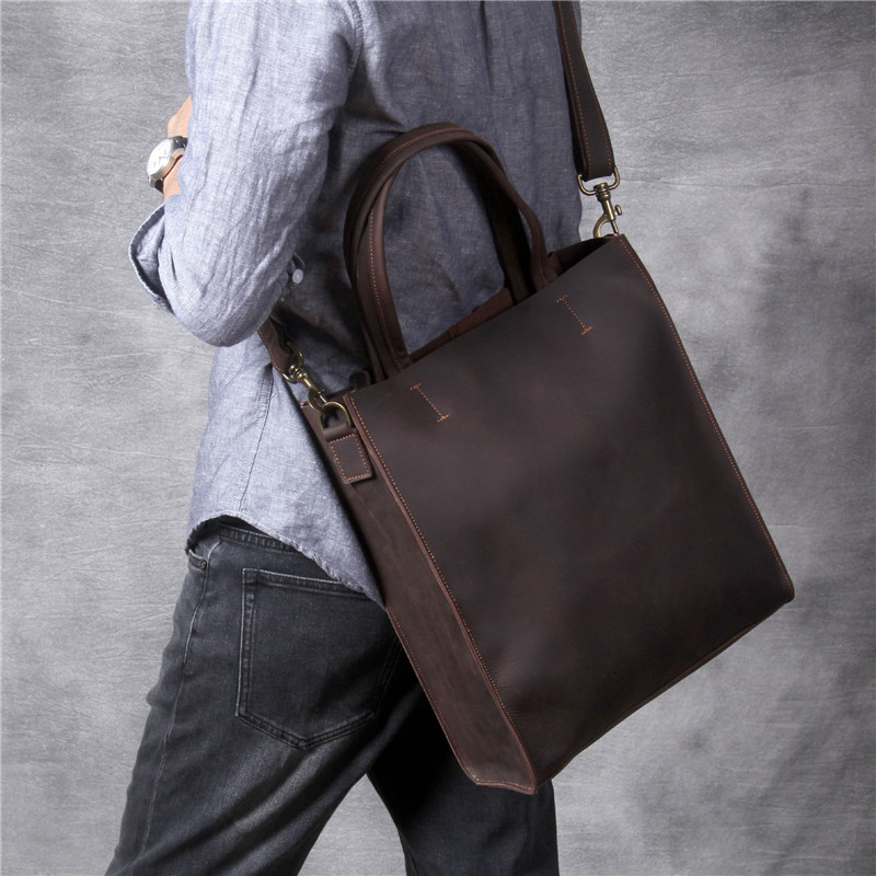 빈티지 정품 가죽 남성 핸드 토트 백 간단한 미친 말  - Leatherwork Workshop 리뷰 및 가격