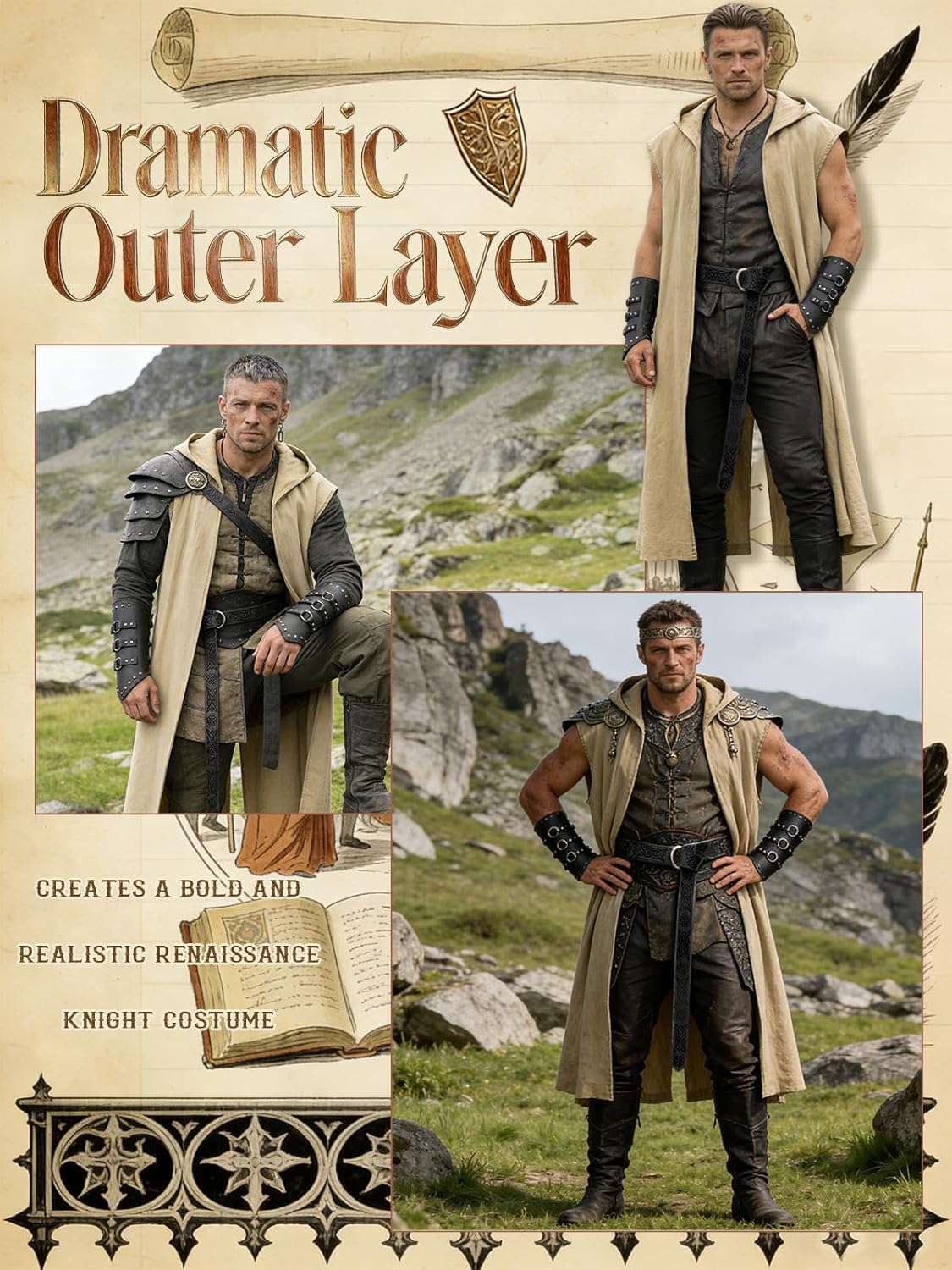 남성 르네상스 의상 세트 – 후드 서코트, 가죽 벨트  - Leatherwork Belt 리뷰 및 가격