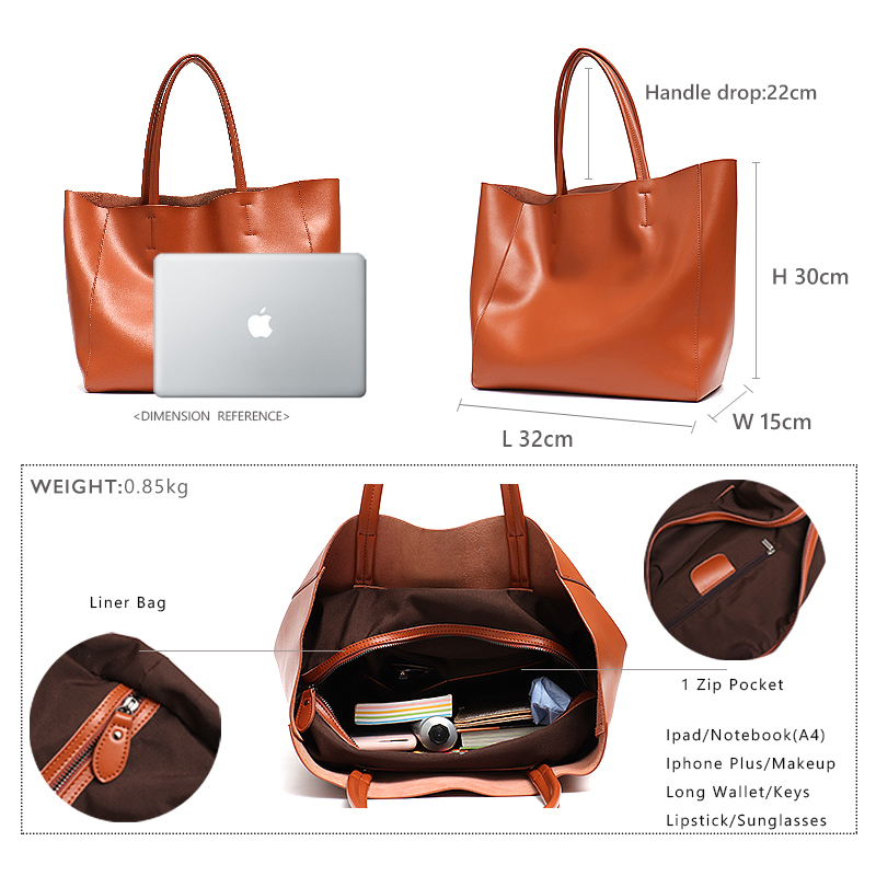 미니멀리스트 빅 토트 백 여성 유행 진짜 가죽 숄더 핸 - Leather Work Handbags 리뷰 및 가격