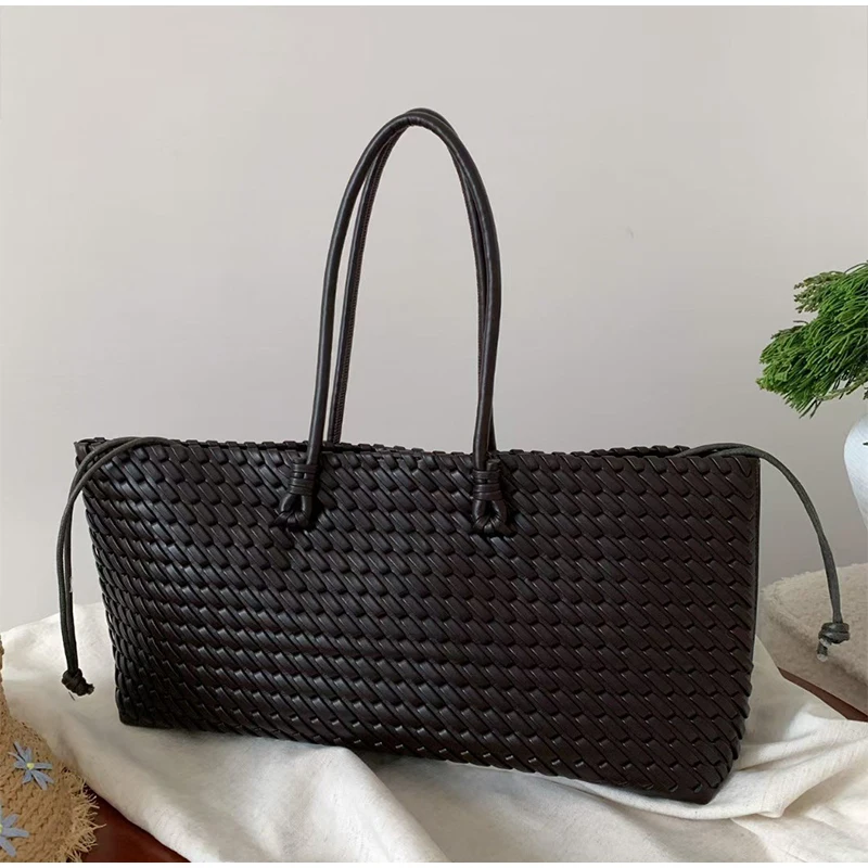 디자이너 고급 PU 직조 토트백, 탑 핸들 롱 숄더백, - Leather Work Handbags 리뷰 및 가격