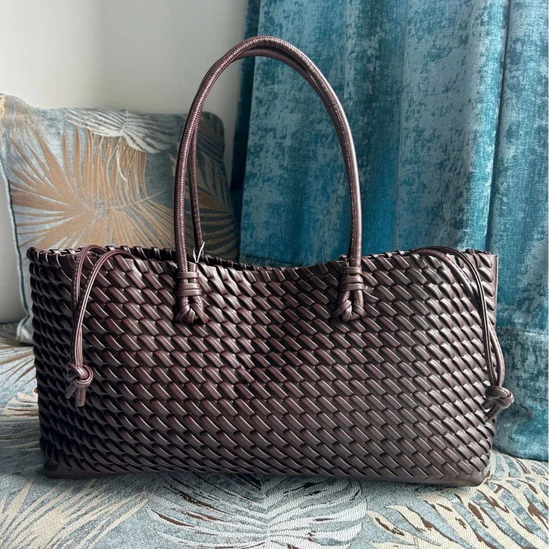 디자이너 고급 PU 직조 토트백, 탑 핸들 롱 숄더백, - Leather Work Handbags 리뷰 및 가격