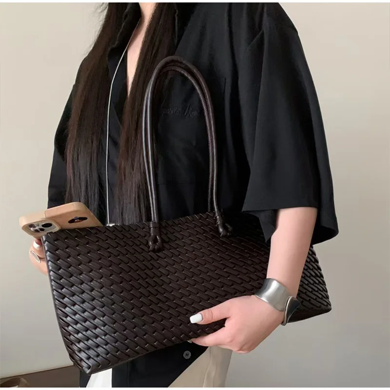디자이너 고급 PU 직조 토트백, 탑 핸들 롱 숄더백, - Leather Work Handbags 리뷰 및 가격