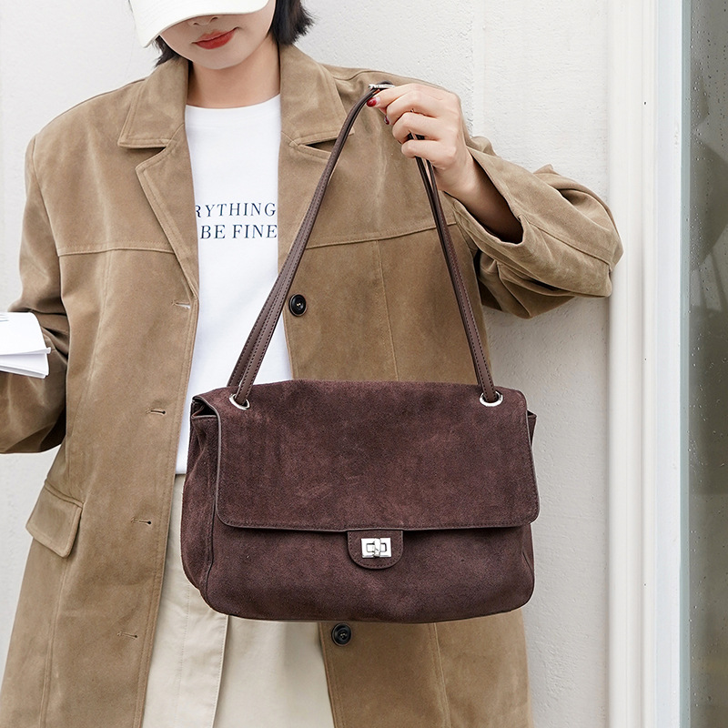 여성용 정품 스웨이드 가죽 숄더백, 조절 가능한 스트랩 - Leather Work Handbags 리뷰 및 가격