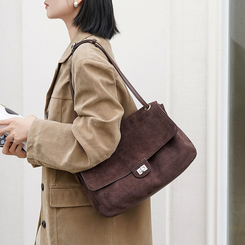 여성용 정품 스웨이드 가죽 숄더백, 조절 가능한 스트랩 - Leather Work Handbags 리뷰 및 가격
